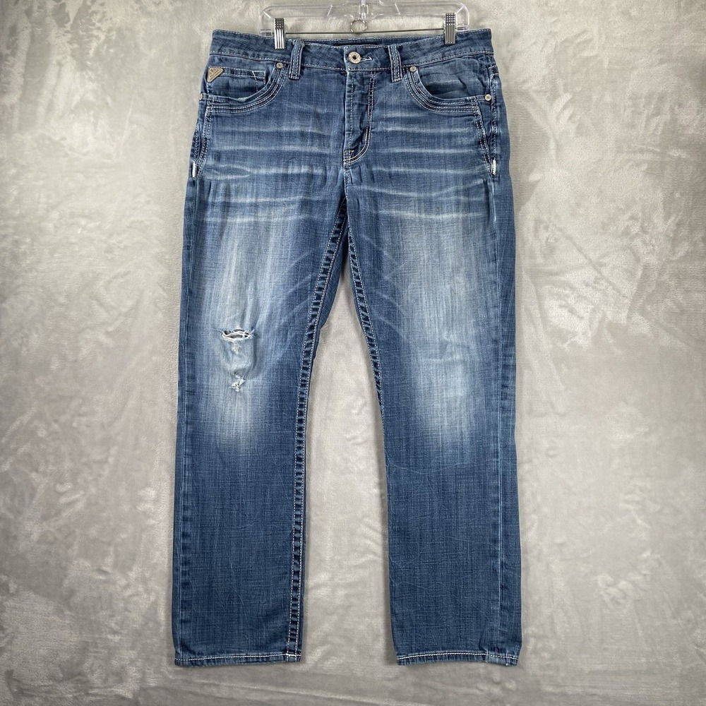 Salvage Buckle Jeans men's 34x31 Mayhem Regular Straight Blue Denim Distressed